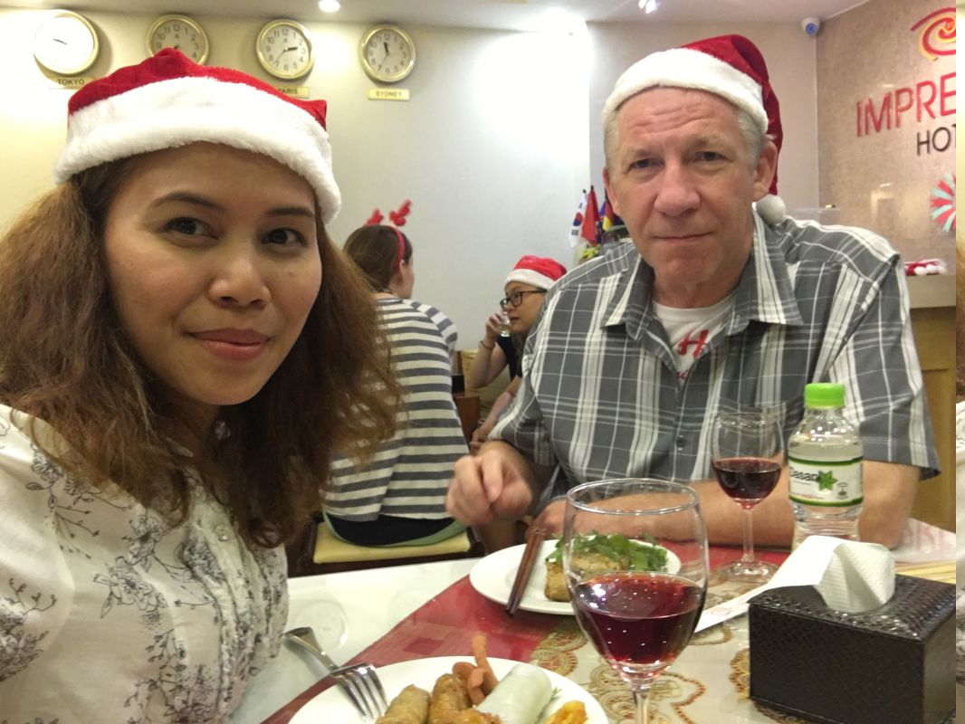 Snacks and wine on the house Christmas party